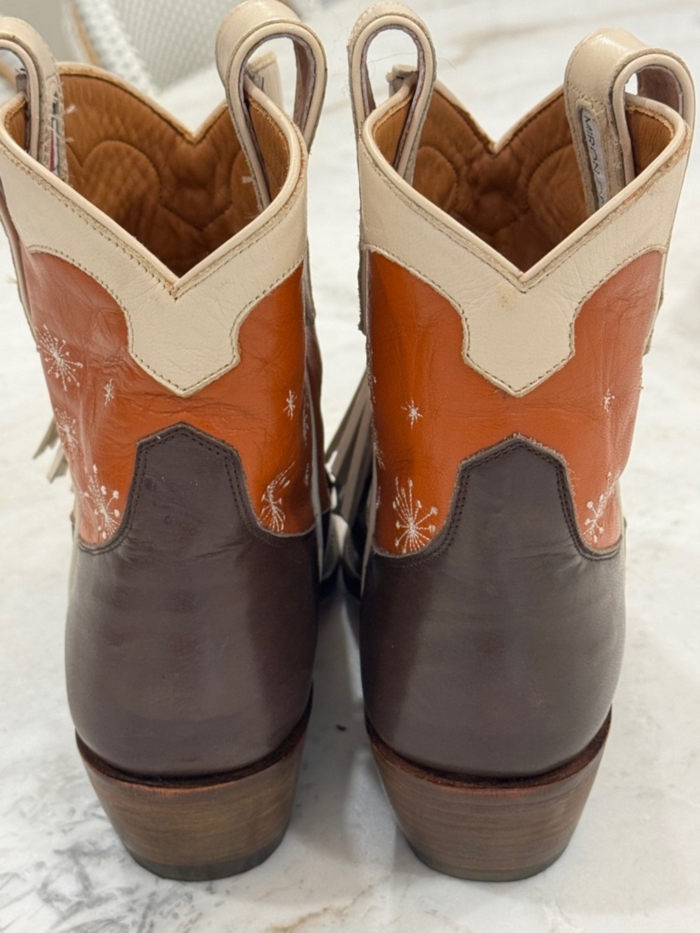 Miron Crosby Two-Tone Tassel Western Boots - Brown, Cream & Orange - Picture 7 of 7